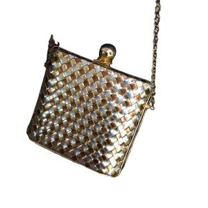 Vintage metallic Tri color leather woven Crossbody bag removable chain strap